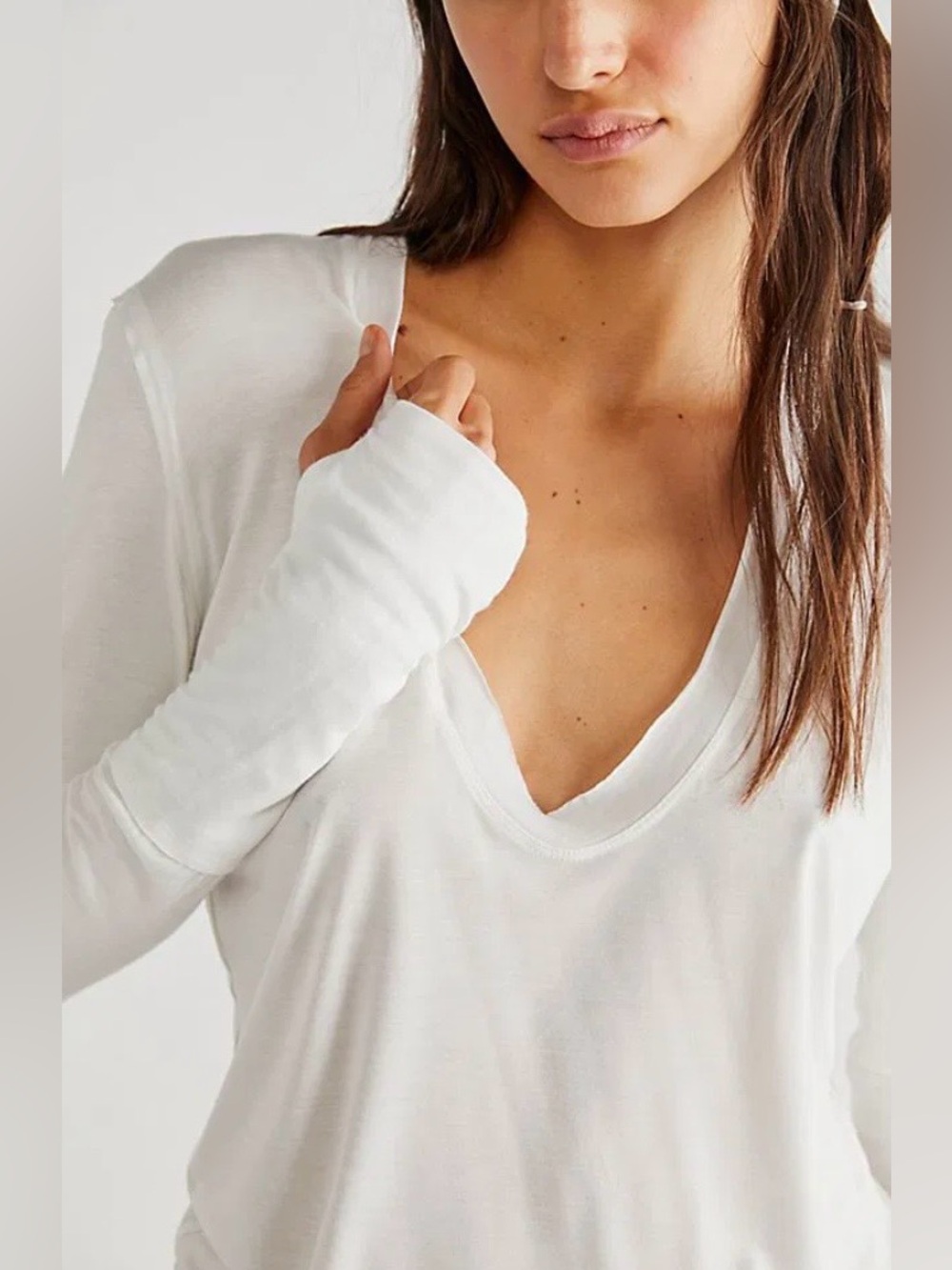 Free People We The Free Fresh and Clean Long Sleeve Tee White XS